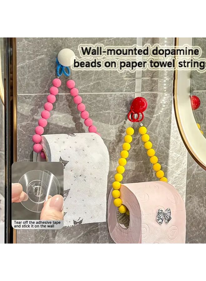 White Beaded Toilet Paper Holder Wall Mounted Self Adhesive No Drill Bathroom Organizer - Image 2